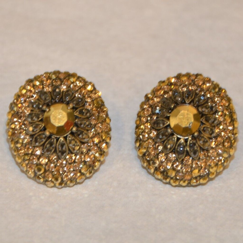 Evening Statement Holiday Jose & Maria Barrera Brown Gold Oval Crystal Earrings